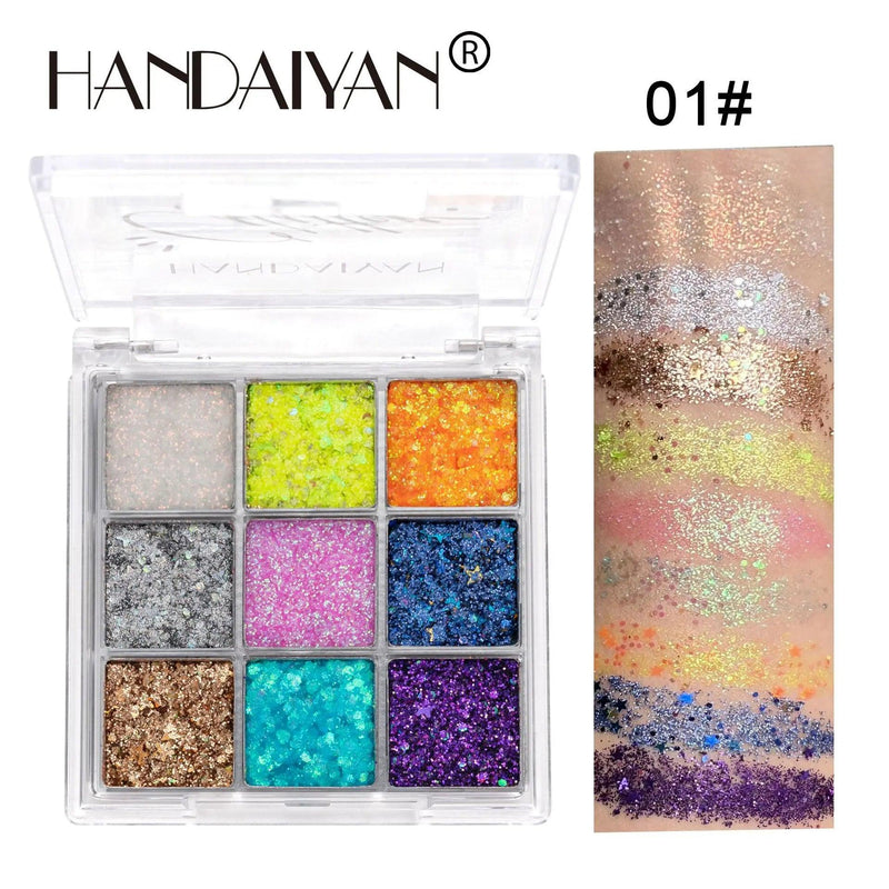 Paleta de Sombra Biodegradável HANDAIYAN - 9 Cores Luminosas para Looks Incríveis no Carnaval