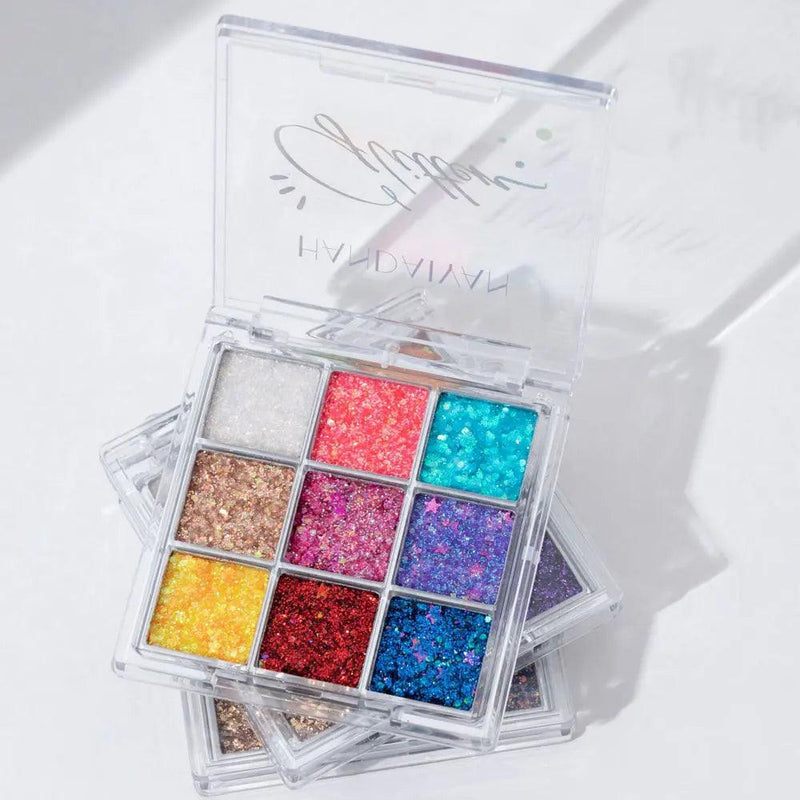 Paleta de Sombra Biodegradável HANDAIYAN - 9 Cores Luminosas para Looks Incríveis no Carnaval