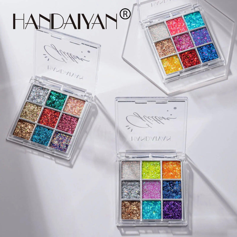 Paleta de Sombra Biodegradável HANDAIYAN - 9 Cores Luminosas para Looks Incríveis no Carnaval