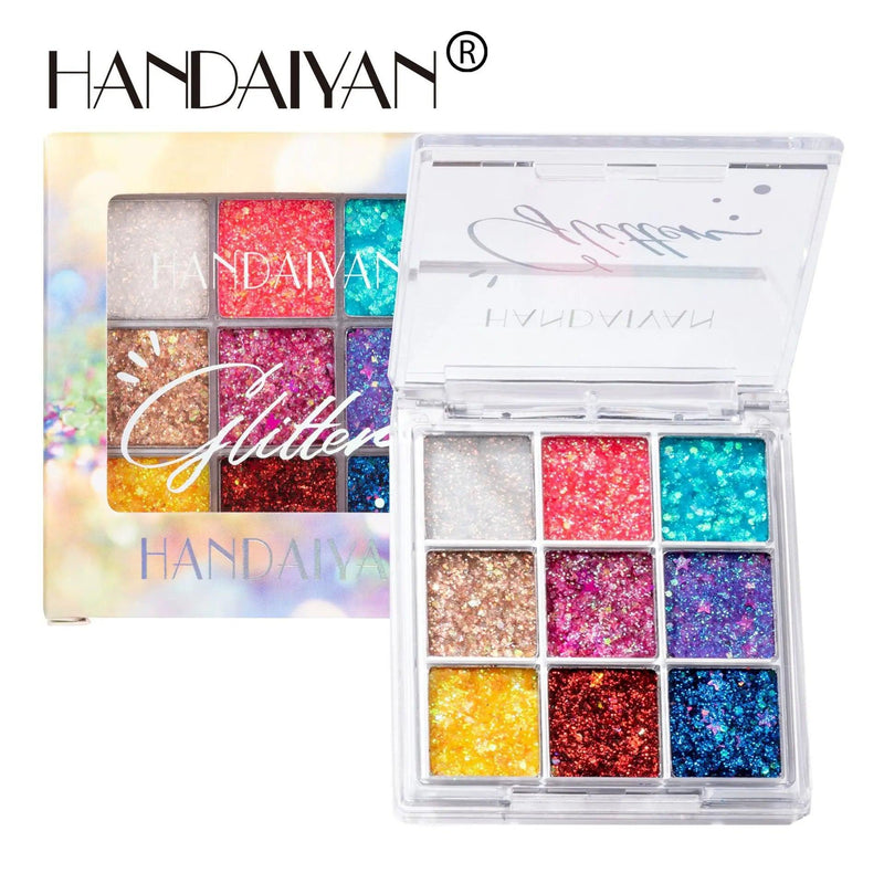 Paleta de Sombra Biodegradável HANDAIYAN - 9 Cores Luminosas para Looks Incríveis no Carnaval