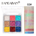 Paleta de Sombra Biodegradável HANDAIYAN - 9 Cores Luminosas para Looks Incríveis no Carnaval