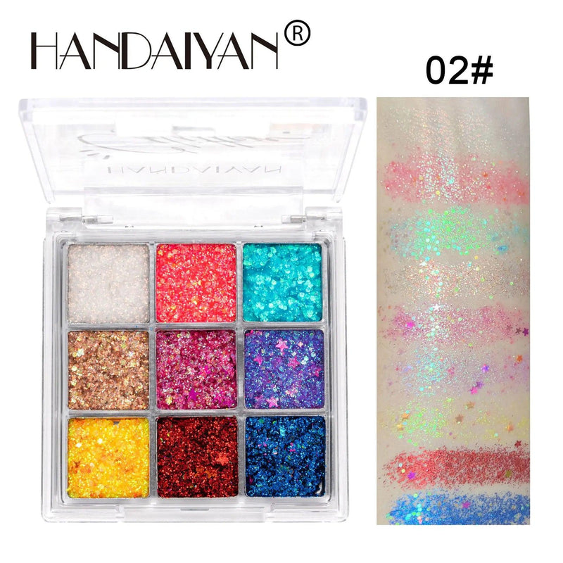 Paleta de Sombra Biodegradável HANDAIYAN - 9 Cores Luminosas para Looks Incríveis no Carnaval