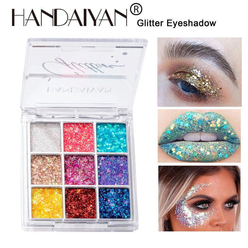 Paleta de Sombra Biodegradável HANDAIYAN - 9 Cores Luminosas para Looks Incríveis no Carnaval