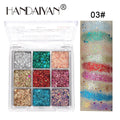 Paleta de Sombra Biodegradável HANDAIYAN - 9 Cores Luminosas para Looks Incríveis no Carnaval