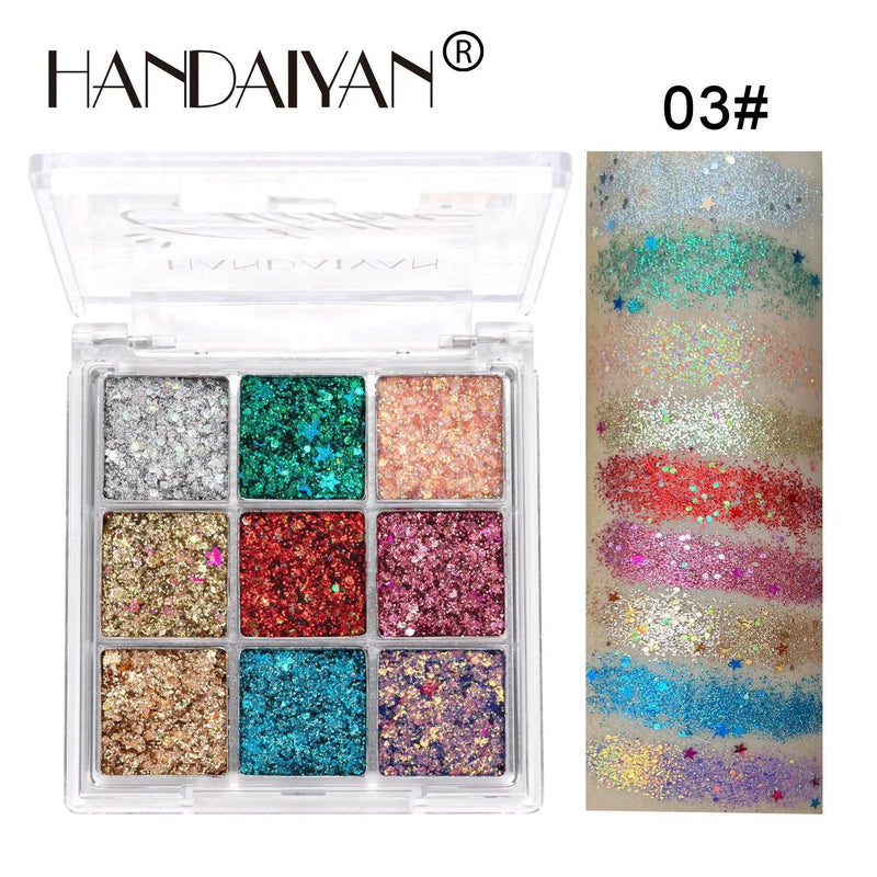 Paleta de Sombra Biodegradável HANDAIYAN - 9 Cores Luminosas para Looks Incríveis no Carnaval